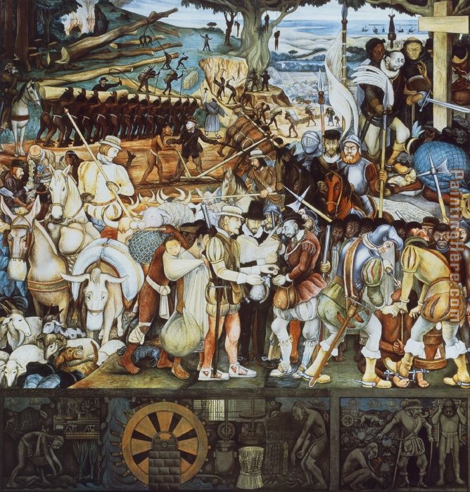 Diego Rivera Disembarkation of the Spanish at Vera Cruz (with Portrait of Cortez as a Hunchback)